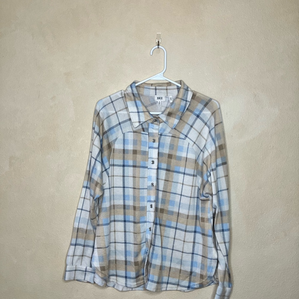Plaid Button-Up Shirt in Blue and Tan